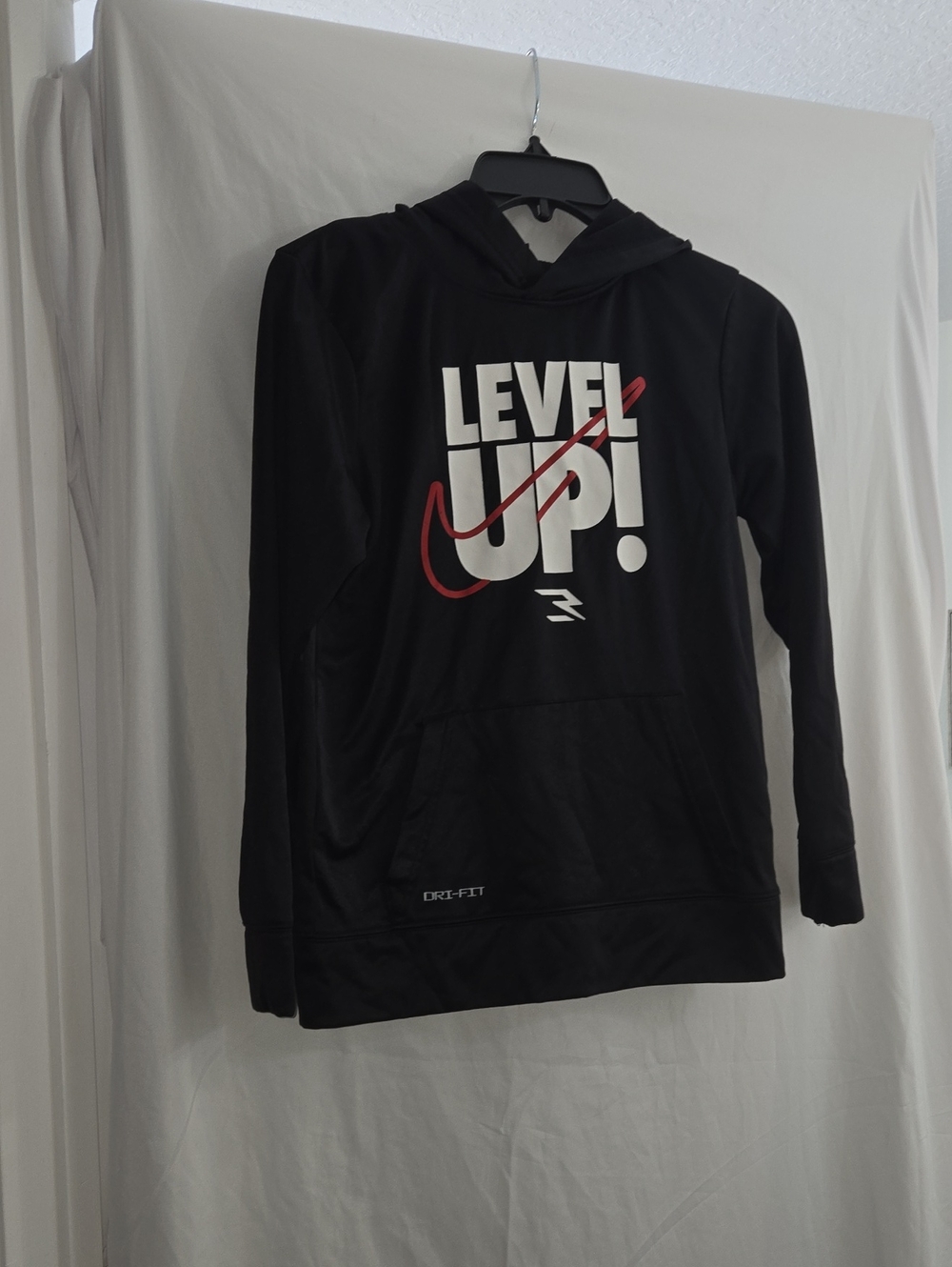 Nike Kids Black 'Level Up!' Hooded Sweatshirt with Red Accent